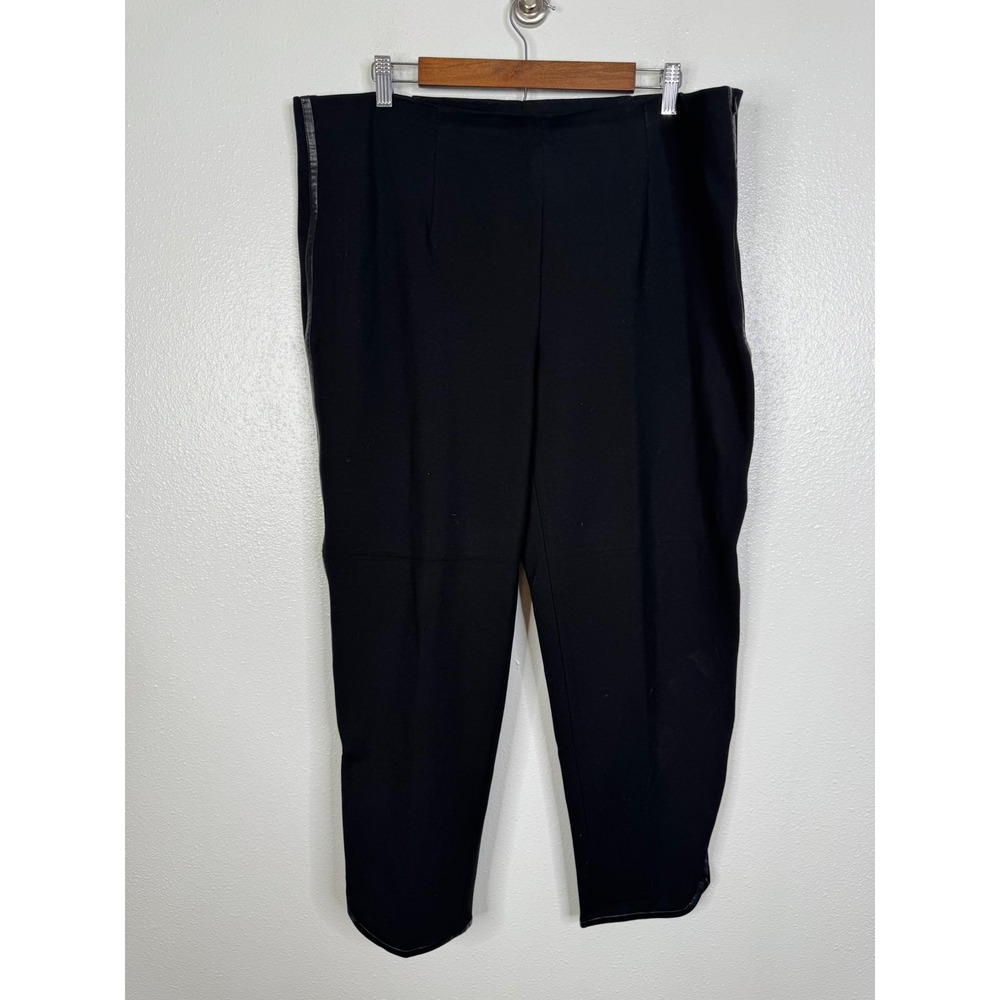 Ming Wang Womens XL Black Knit Trousers Faux Leather Tuxedo Stripe Pants